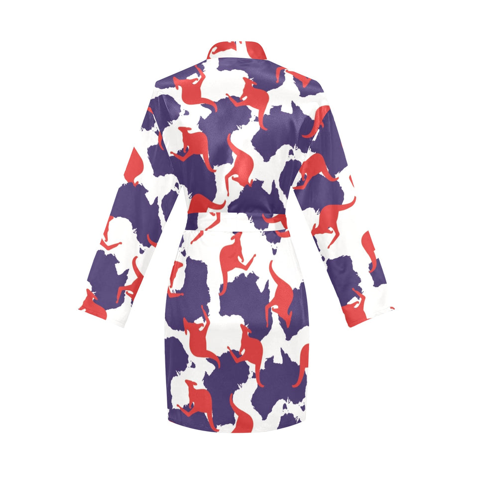 Kangaroo Australian pattern Women's Long Sleeve Belted Night Robe