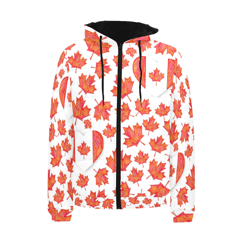 Canada Pattern Print Design 02 Men's Padded Hooded Jacket