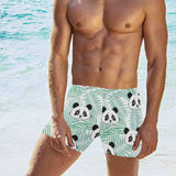 Panda pattern tropical leaves background Men's Swimming Trunks