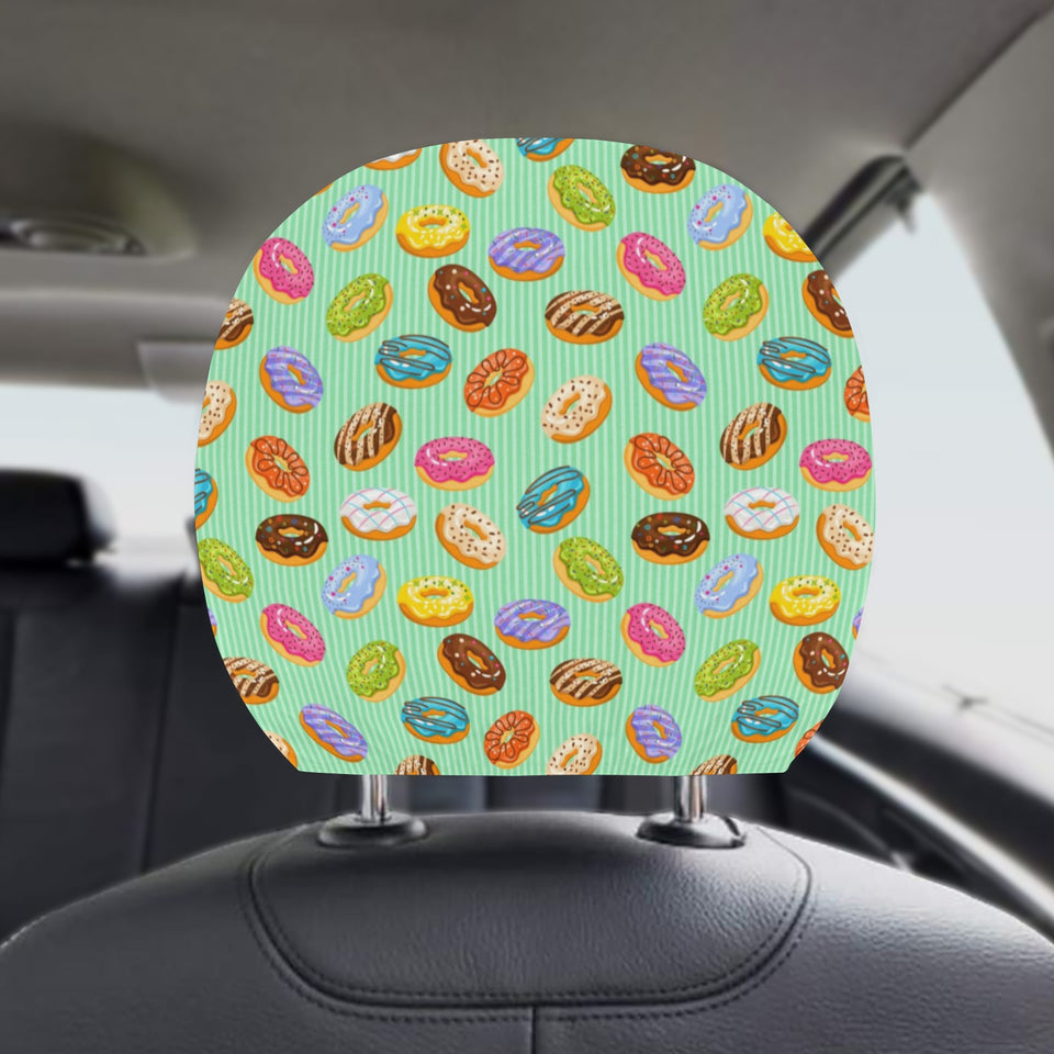Colorful donut pattern green background Car Headrest Cover