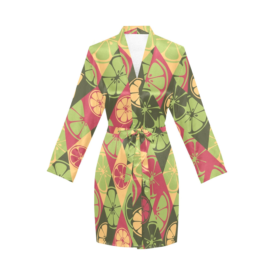 Cool Geometric lime pattern Women's Long Sleeve Belted Night Robe