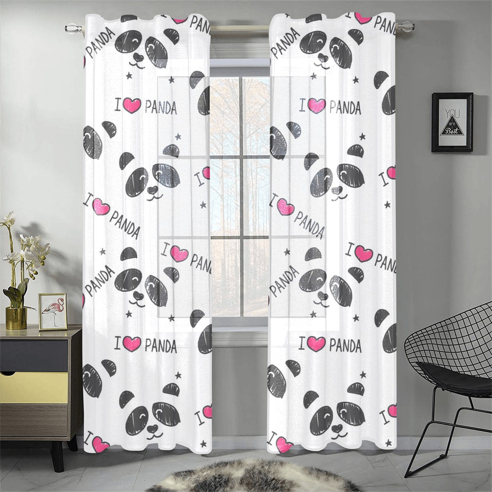 Hand Drawn faces of pandas pattern Gauze Curtain