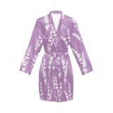 Lavender flowers purple pattern Women's Long Sleeve Belted Night Robe
