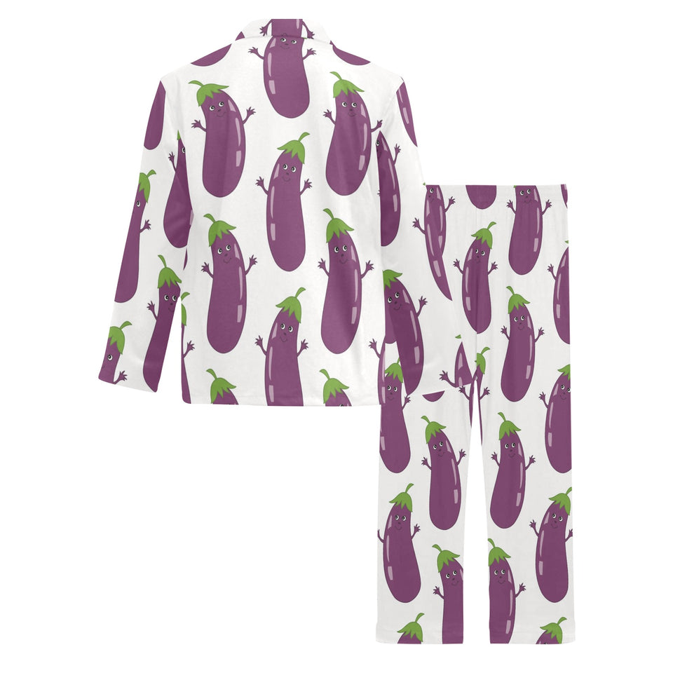 Eggplant Pattern Print Design 01 Men's Long Pajama Set