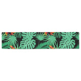heliconia flower palm monstera leaves black backgr Table Runner