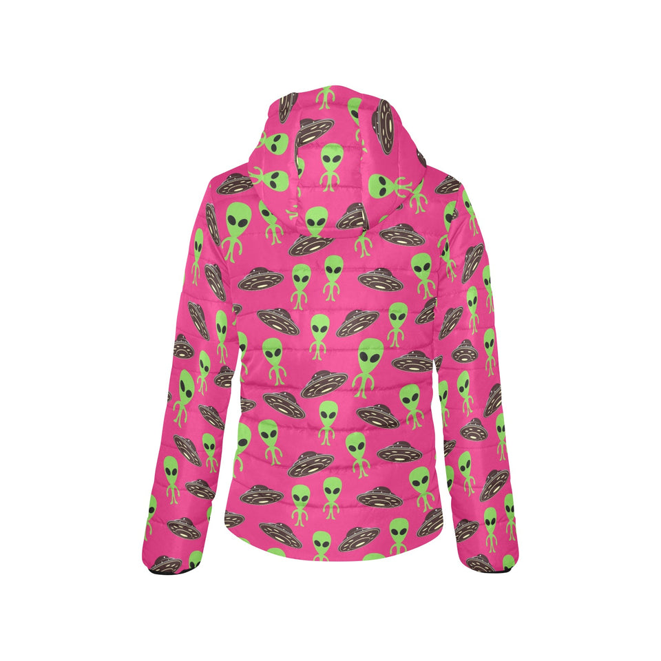 Alien Pattern Print Design 03 Women's Padded Hooded Jacket
