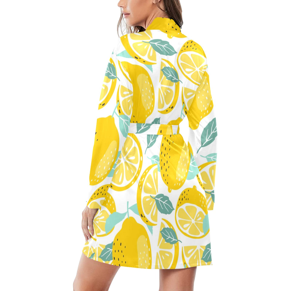 lemon design pattern Women's Long Sleeve Belted Night Robe