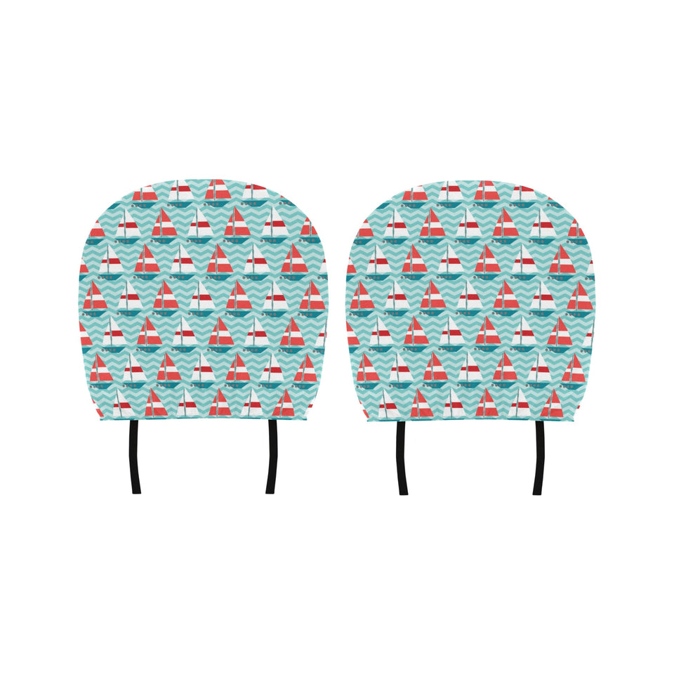 Red White sailboat wave background Car Headrest Cover