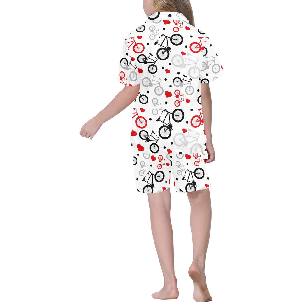 Bicycle Pattern Print Design 04 Kids' Boys' Girls' V-Neck Short Pajama Set