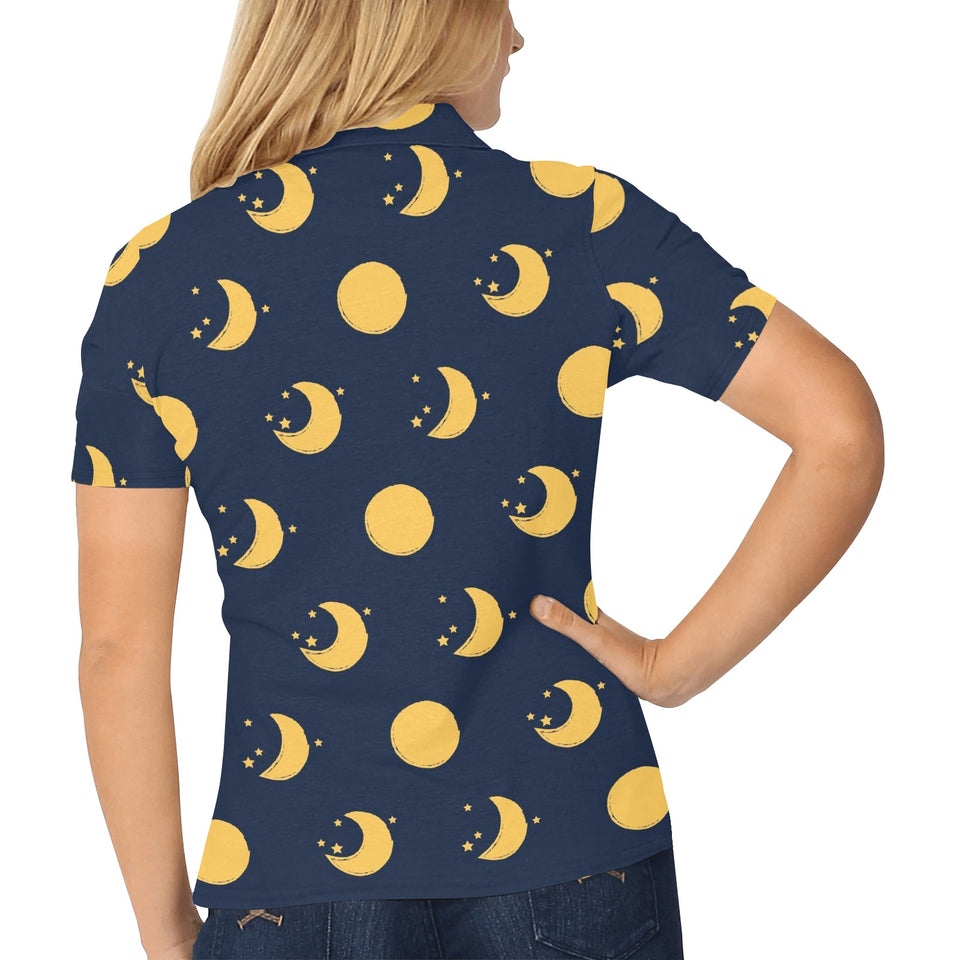 Moon star pattern Women's All Over Print Polo Shirt