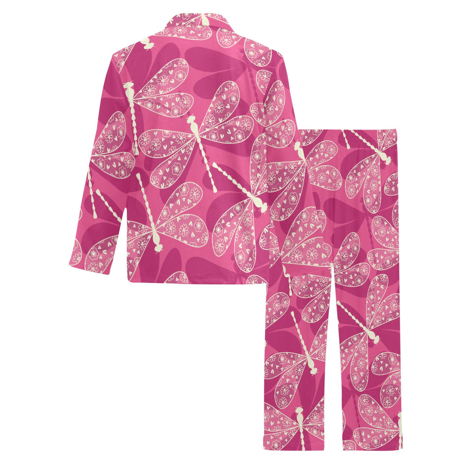 Beautiful dragonfly pink background Men's Long Pajama Set