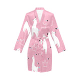 Llama Alpaca pink background Women's Long Sleeve Belted Night Robe