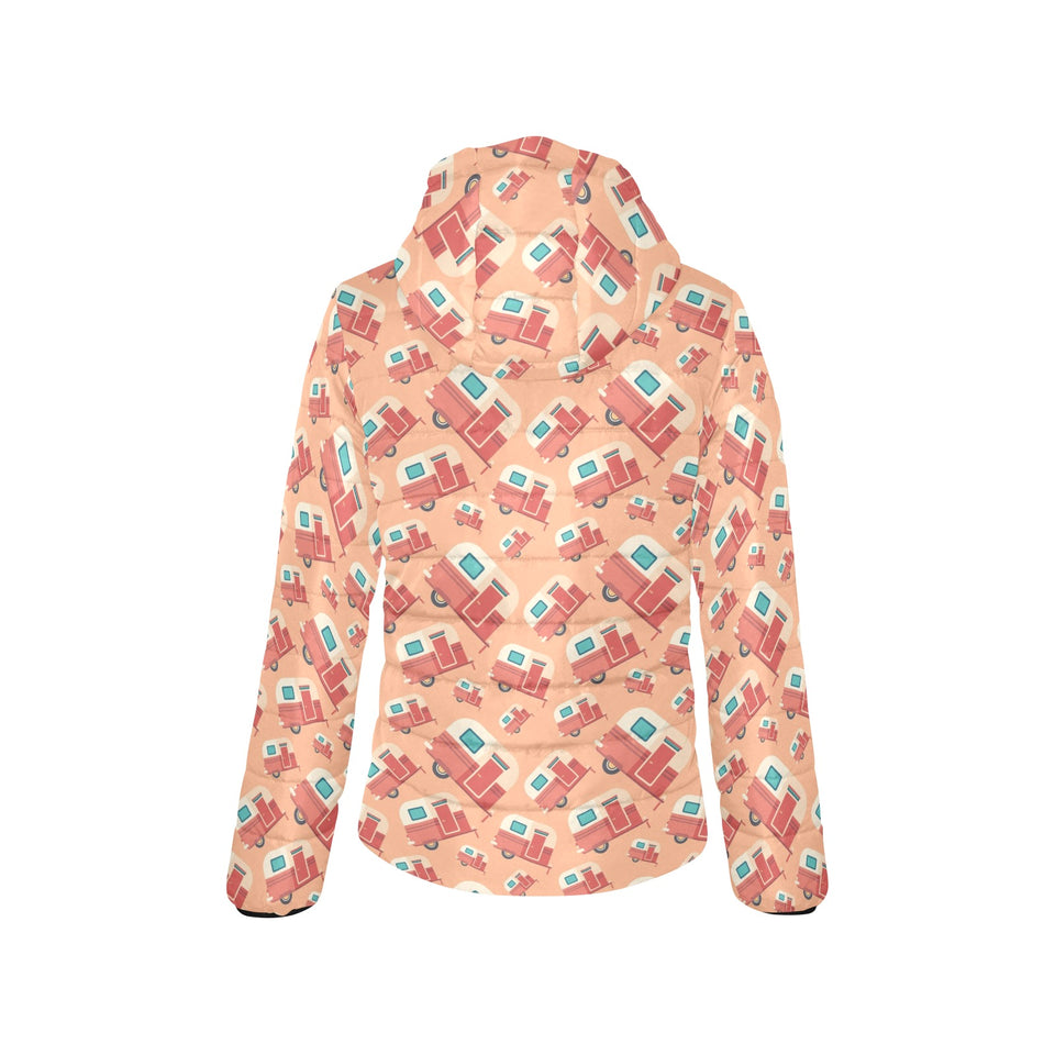 Camper Van Pattern Print Design 03 Women's Padded Hooded Jacket