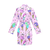 Cute ice cream cone animal pattern Women's Long Sleeve Belted Night Robe