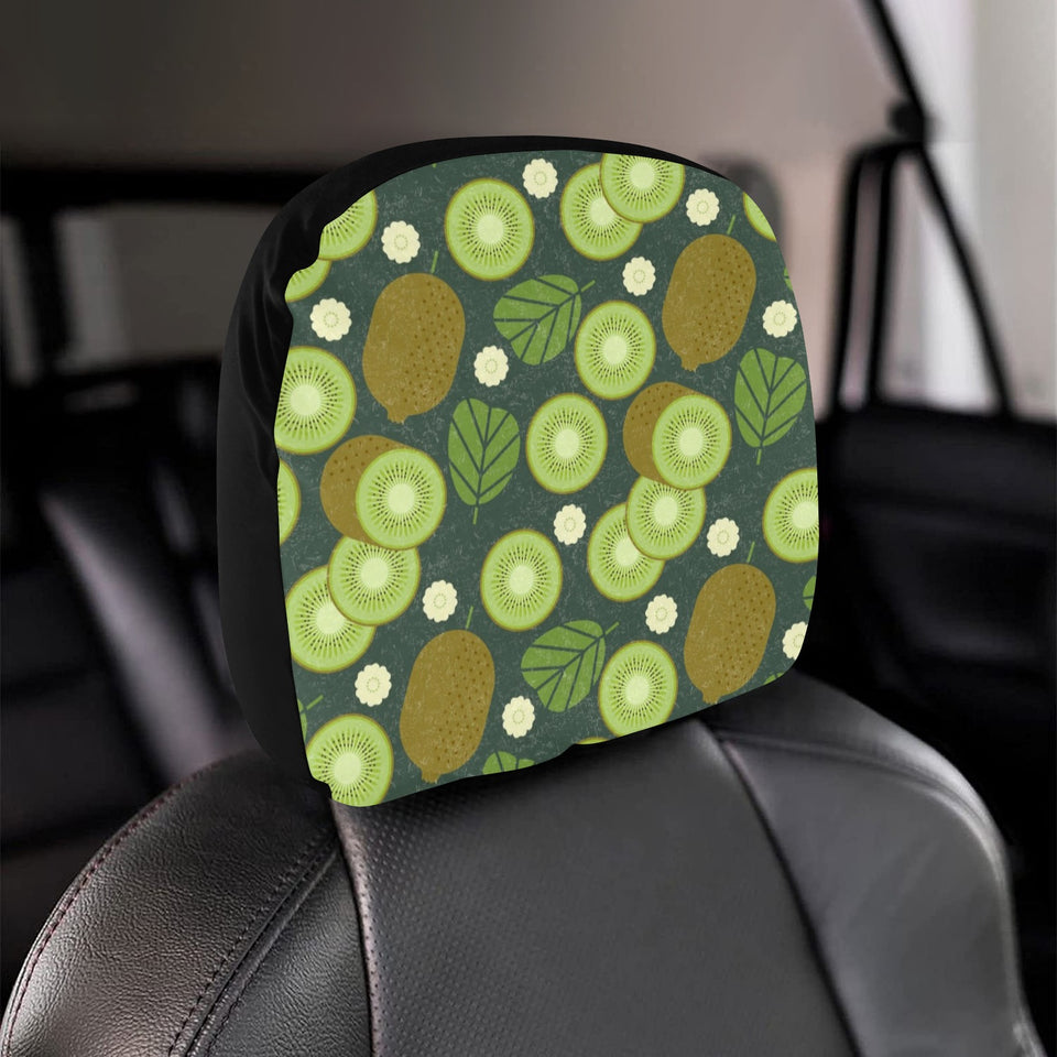 Whole sliced kiwi leave and flower Car Headrest Cover