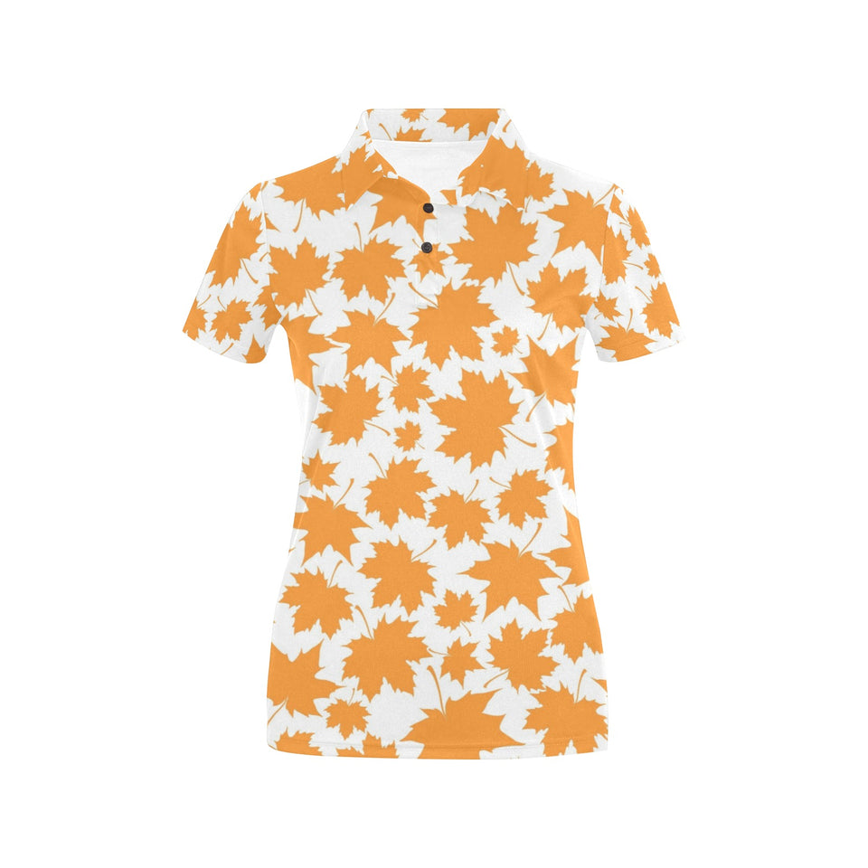 Orange Maple Leaf pattern Women's All Over Print Polo Shirt