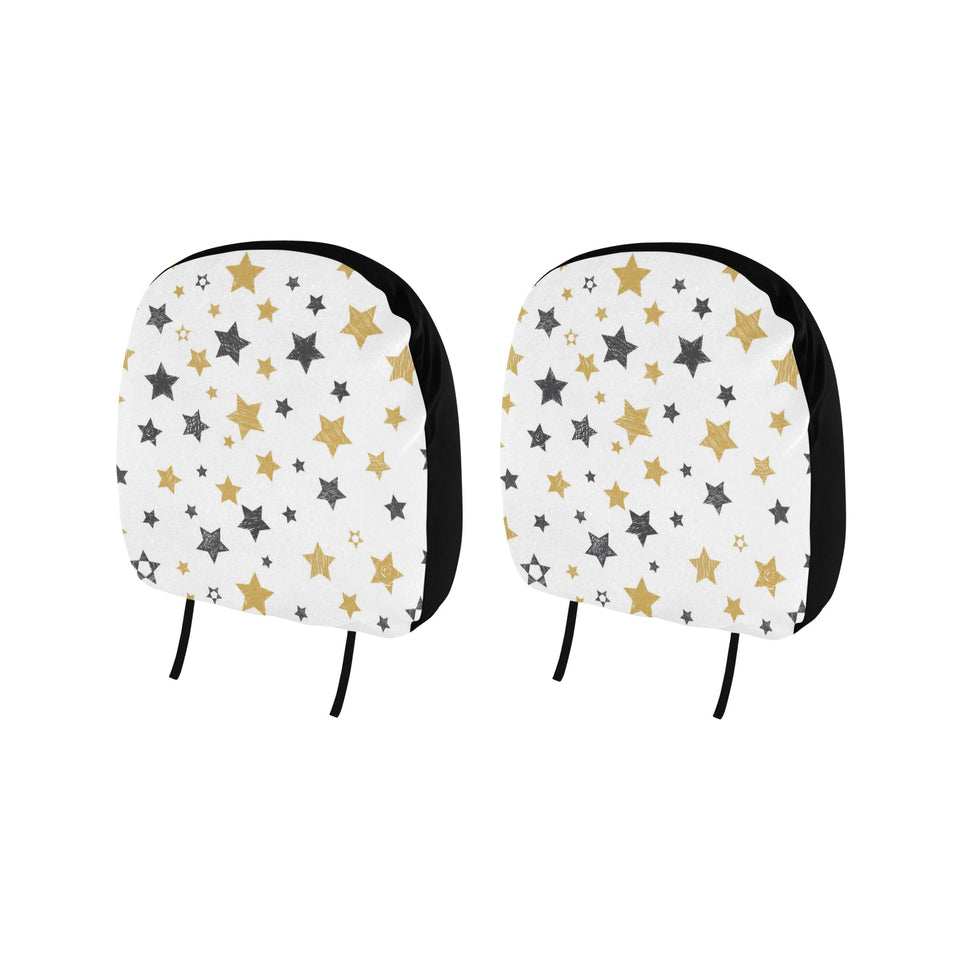 hand drawn gold black star pattern Car Headrest Cover