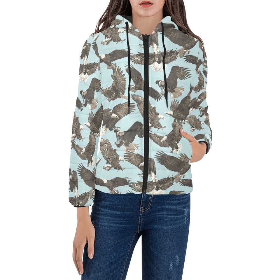 Eagle Pattern Print Design 01 Women's Padded Hooded Jacket