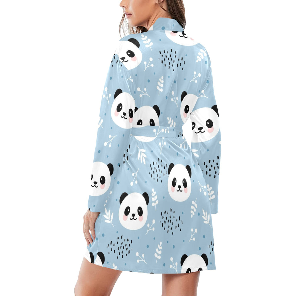 Cute panda pattern Women's Long Sleeve Belted Night Robe