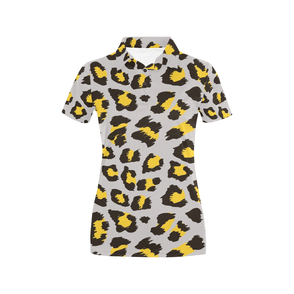 Gray Leopard print pattern Women's All Over Print Polo Shirt