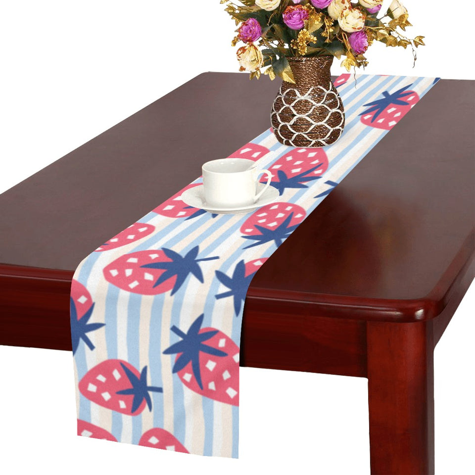 Strawberry pattern blue lines background Table Runner