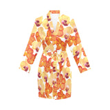 Orange yellow orchid flower pattern background Women's Long Sleeve Belted Night Robe