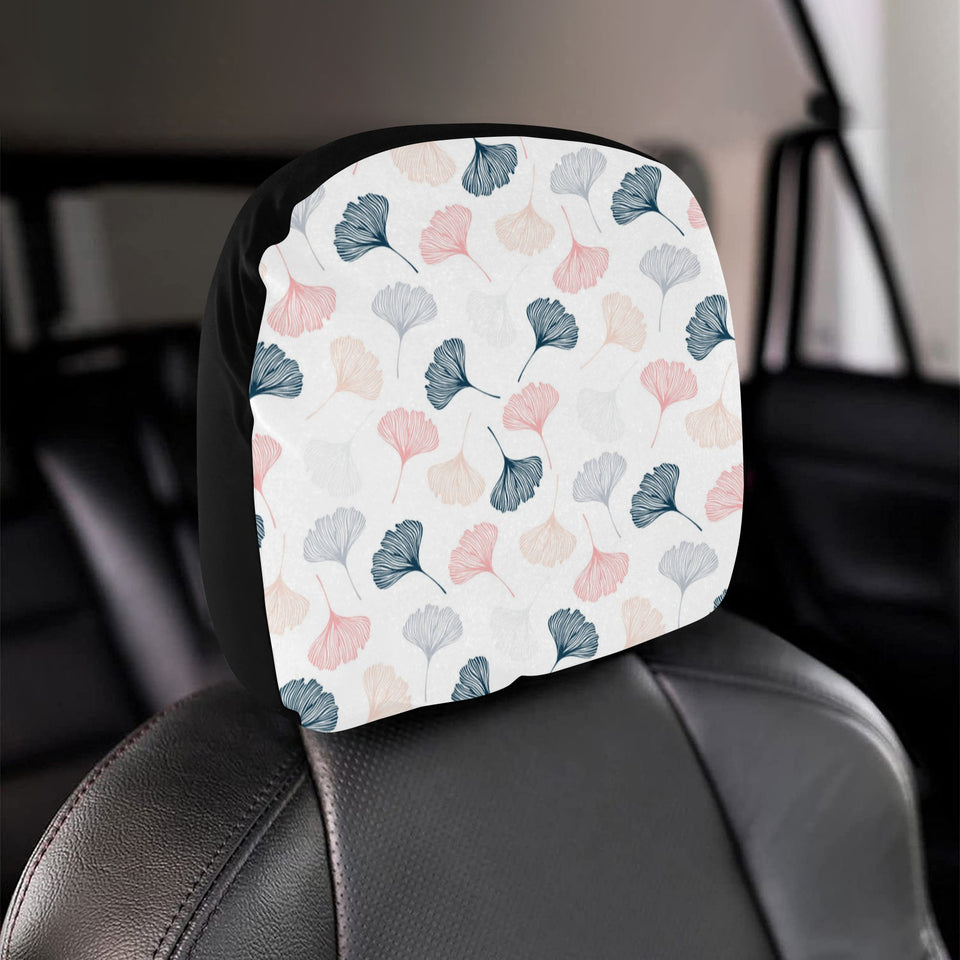 Black Gray Cream coral ginkgo leaves pattern Car Headrest Cover