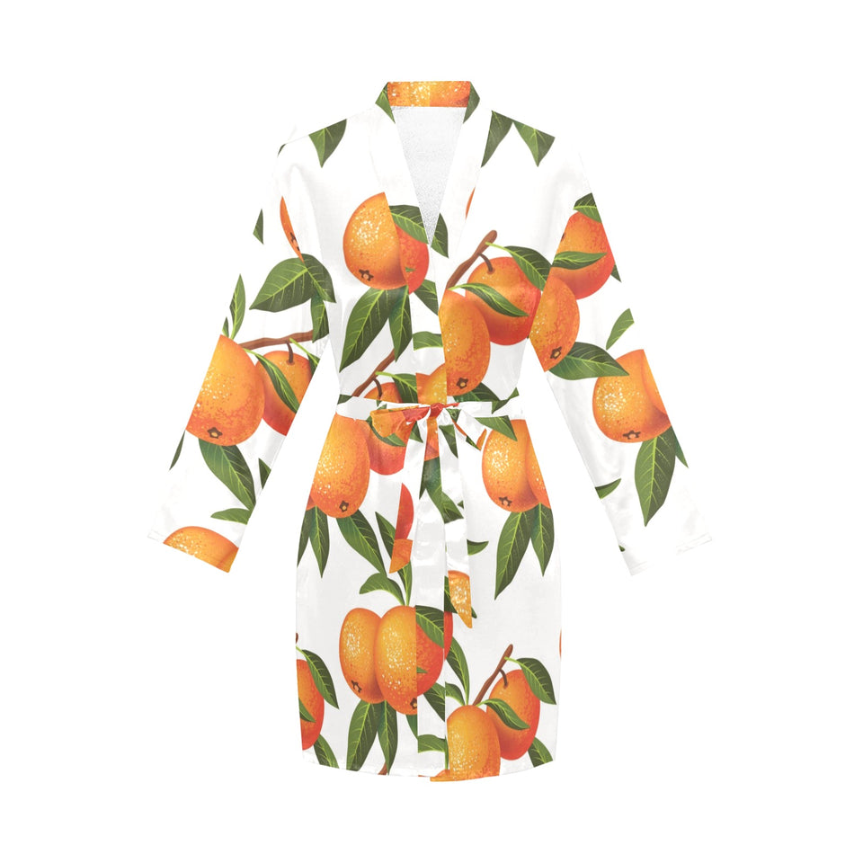 Oranges pattern background Women's Long Sleeve Belted Night Robe