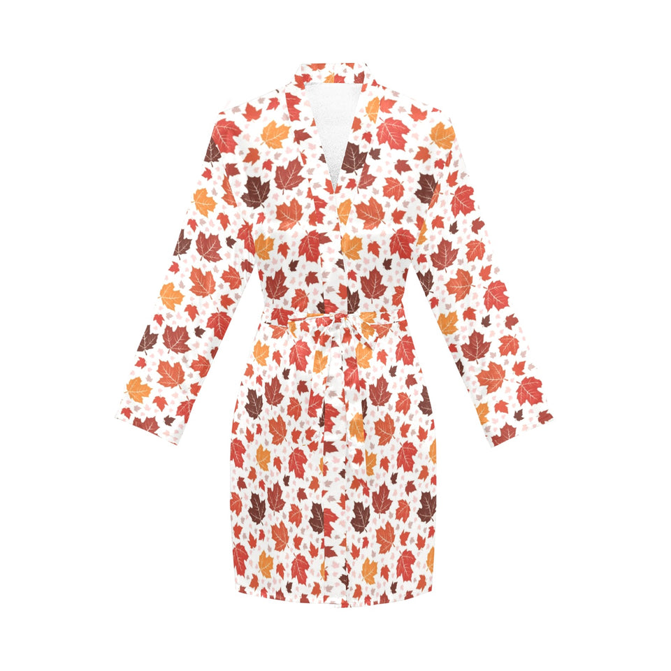 Colorful Maple Leaf pattern Women's Long Sleeve Belted Night Robe