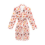 Colorful Maple Leaf pattern Women's Long Sleeve Belted Night Robe