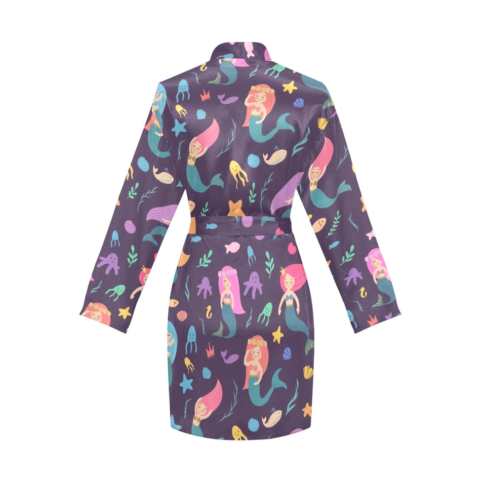 beautiful mermaid Fish jellyfish algae other marin Women's Long Sleeve Belted Night Robe