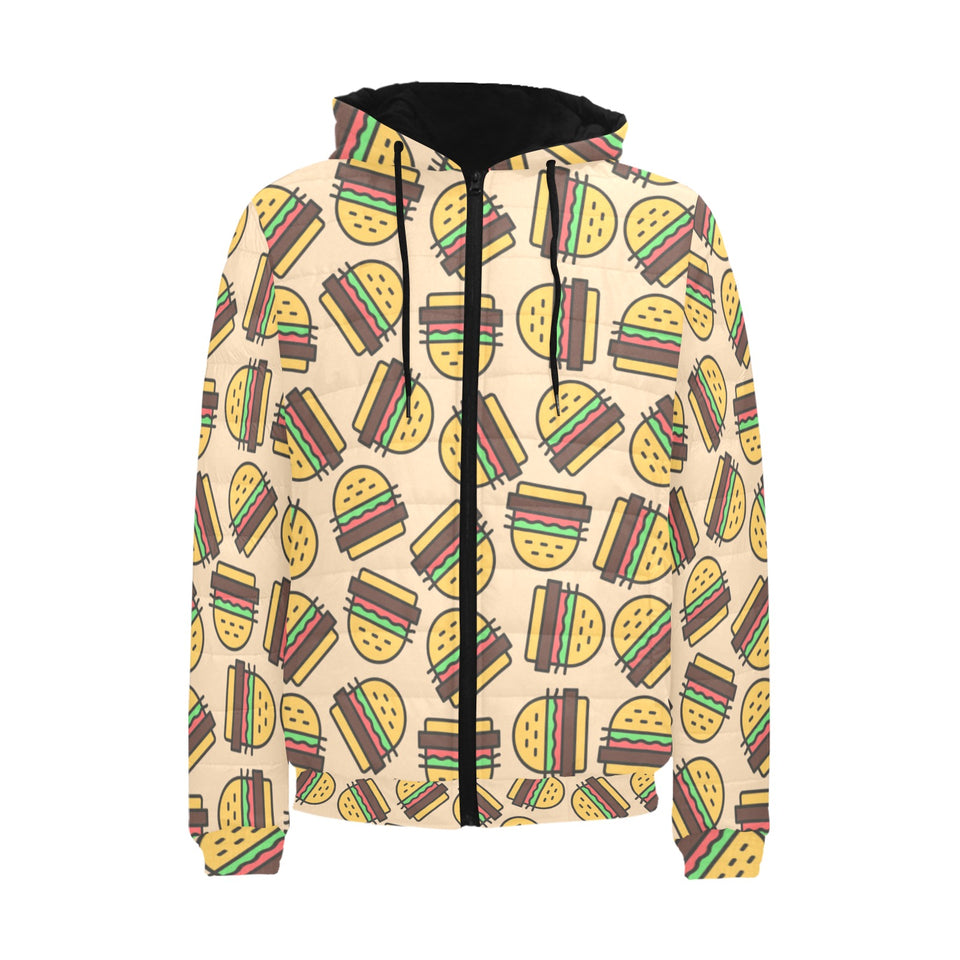 Hamburger Pattern Print Design 01 Men's Padded Hooded Jacket
