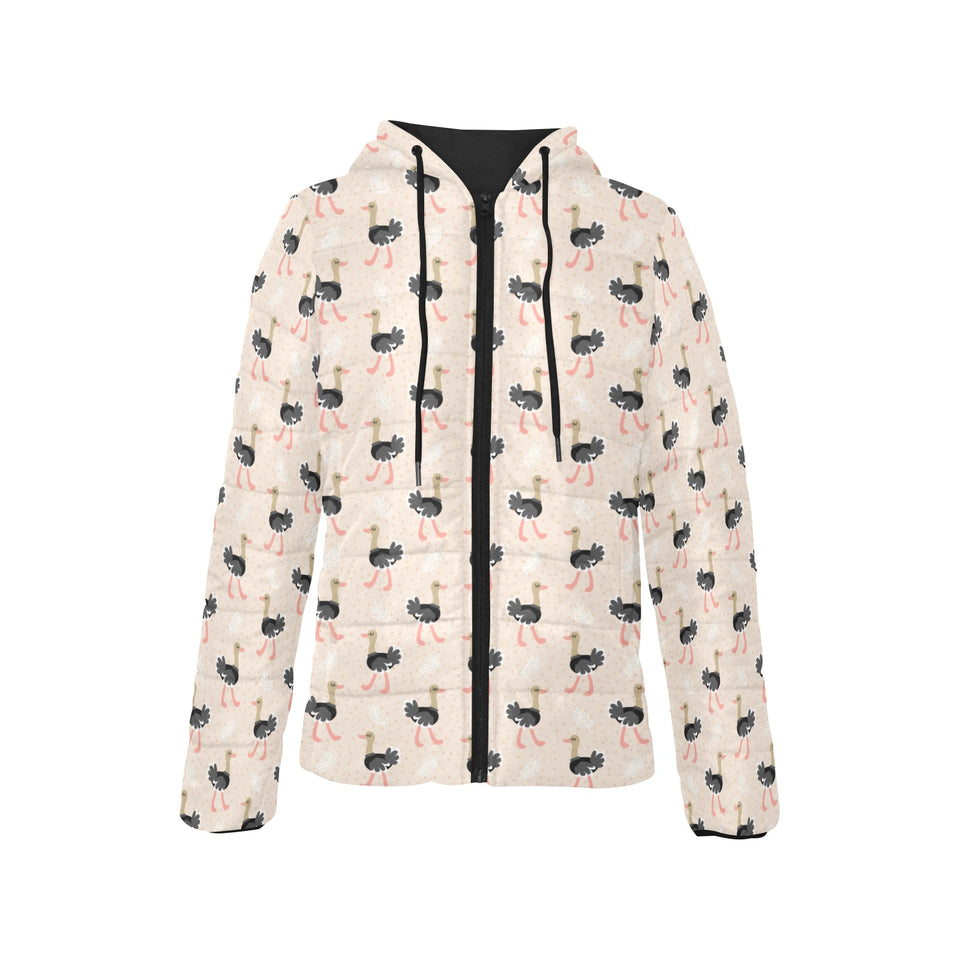 Ostrich Pattern Print Design 05 Women's Padded Hooded Jacket