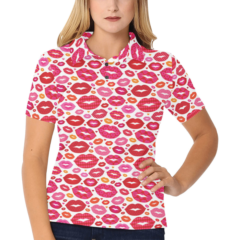 Lips Pattern Print Design 01 Women's All Over Print Polo Shirt