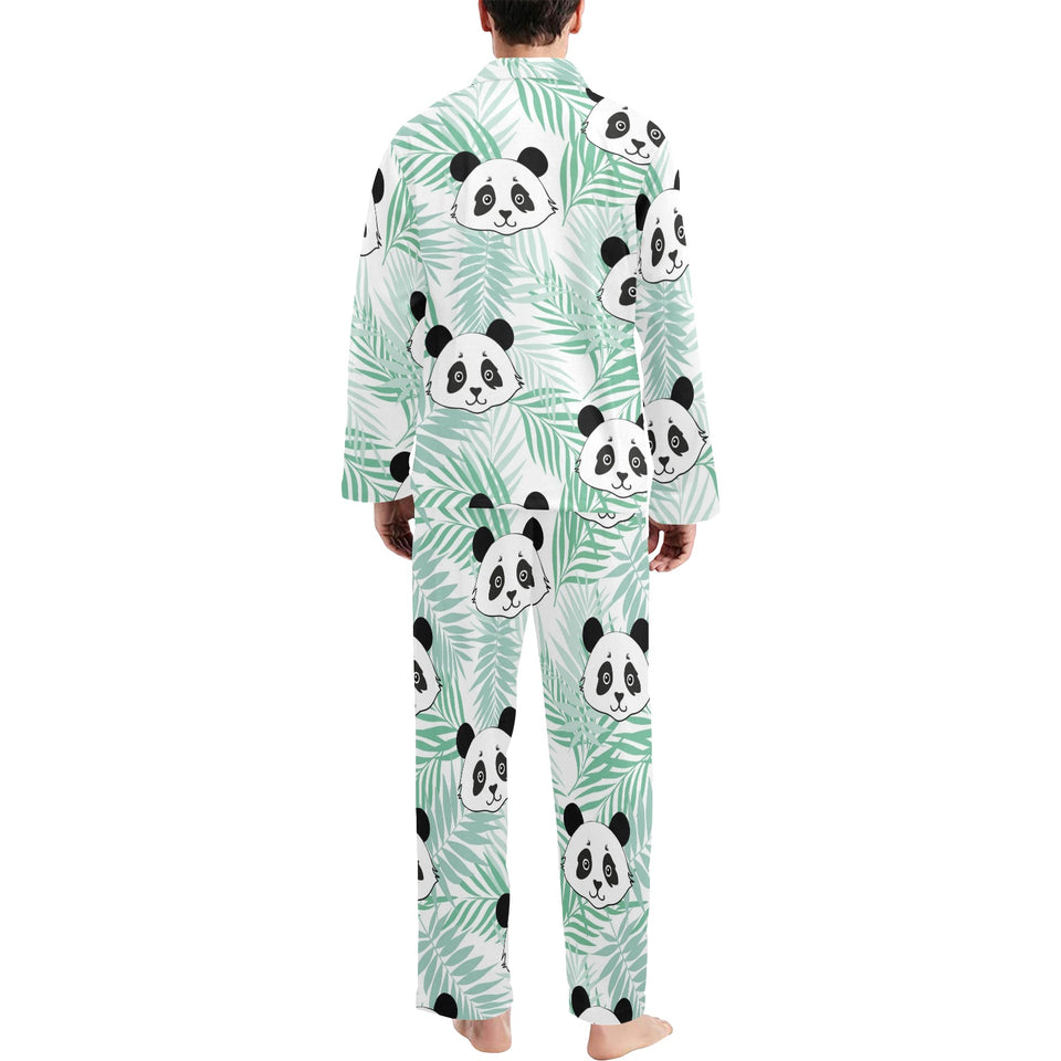 Panda pattern tropical leaves background Men's Long Pajama Set