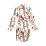Peacock tropical flower pattern Women's Long Sleeve Belted Night Robe