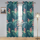 heliconia flowers, palm and monstera leaves on bla Gauze Curtain