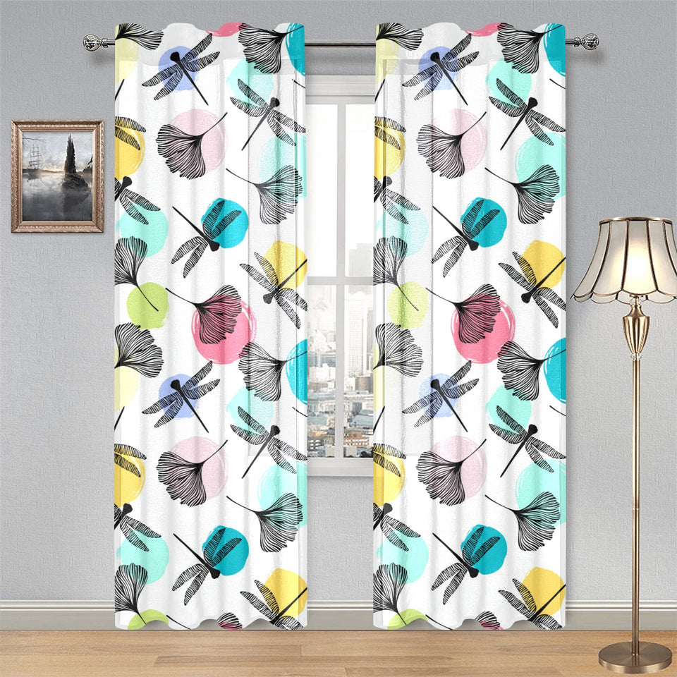 Dragonflies ginkgo leaves pattern Gauze Curtain