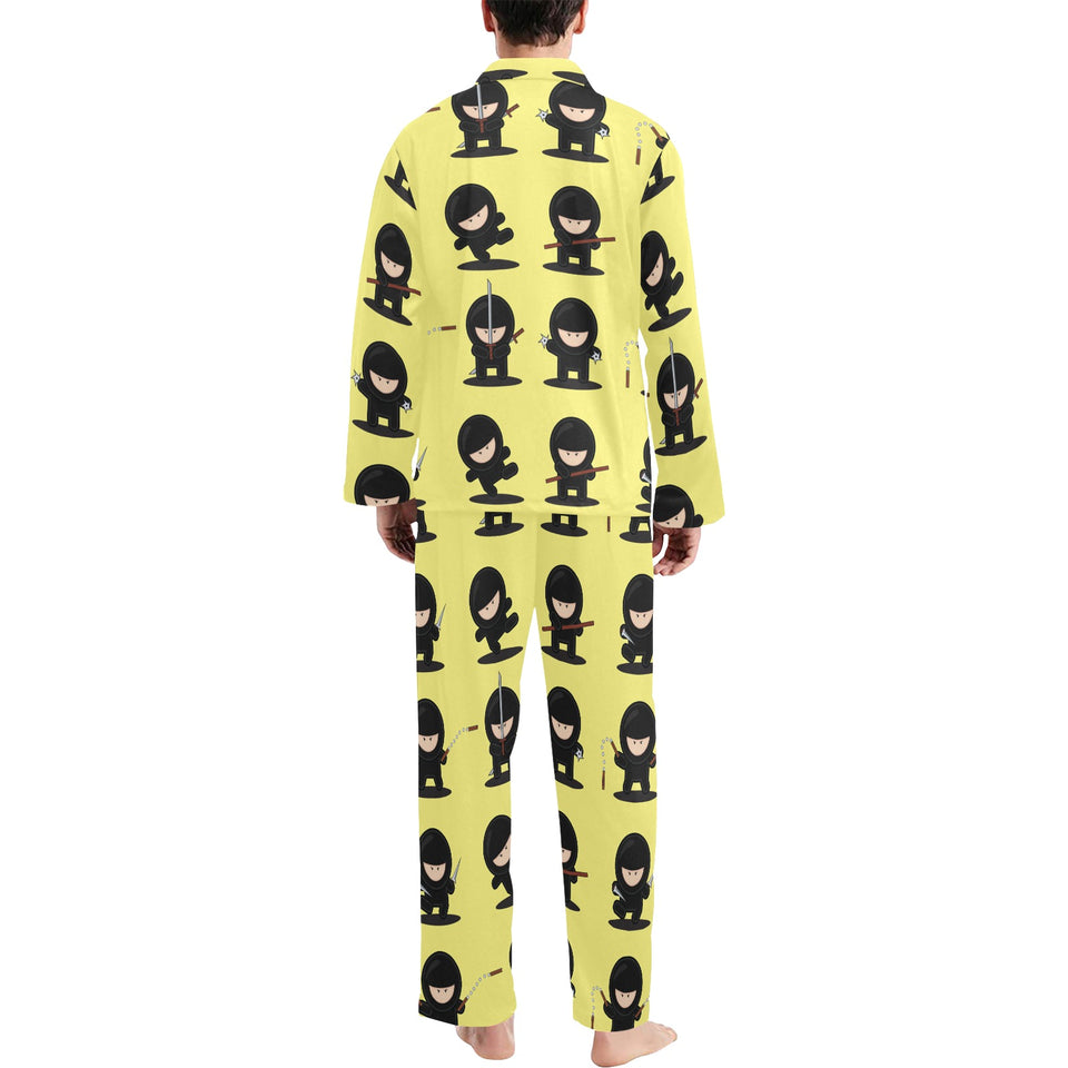 Cute ninja yellow background Men's Long Pajama Set