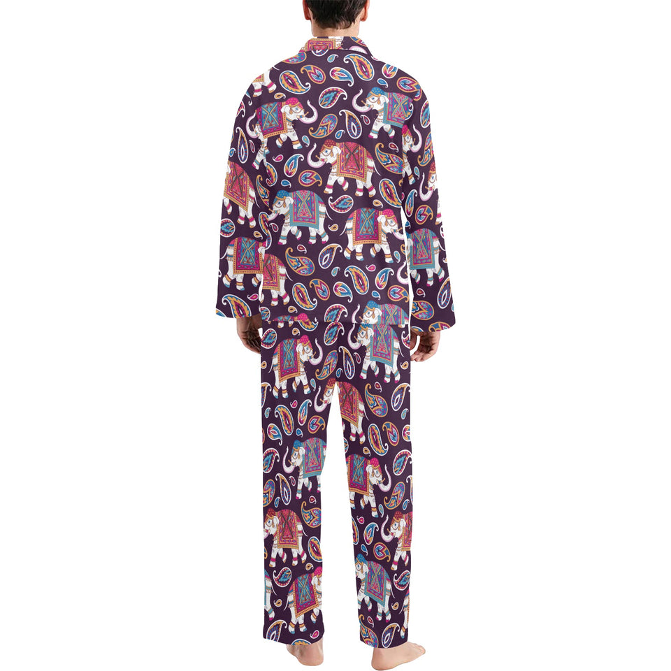 Elephant indian style ornament pattern Men's Long Pajama Set