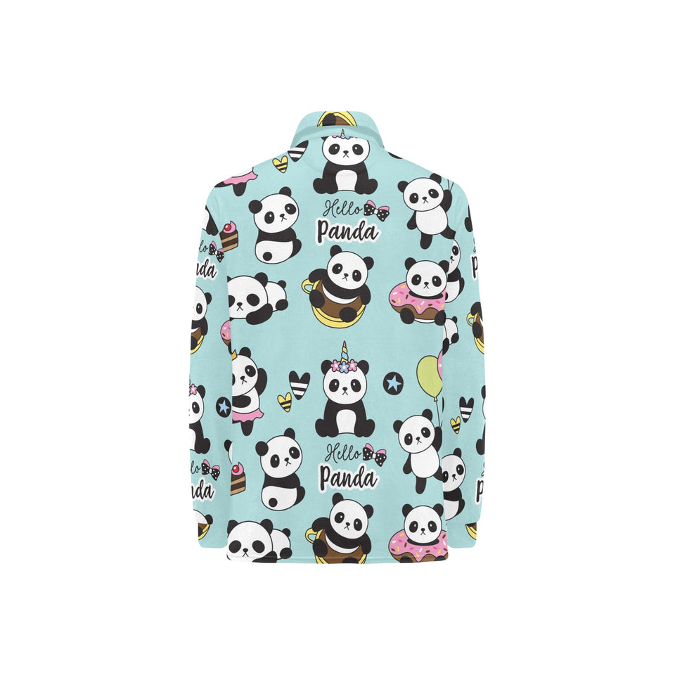 Cute baby panda pattern Women's Long Sleeve Polo Shirt
