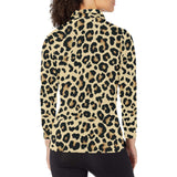 Leopard print design pattern Women's Long Sleeve Polo Shirt