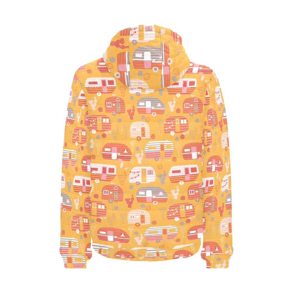 Camper Van Pattern Print Design 04 Men's Padded Hooded Jacket