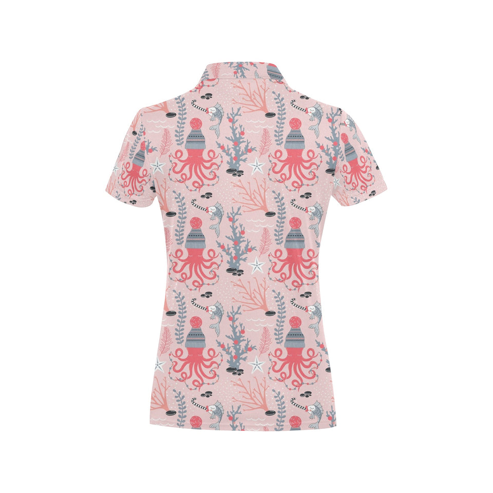 Octopus winter hat garland Fish candy Seaweed Cora Women's All Over Print Polo Shirt