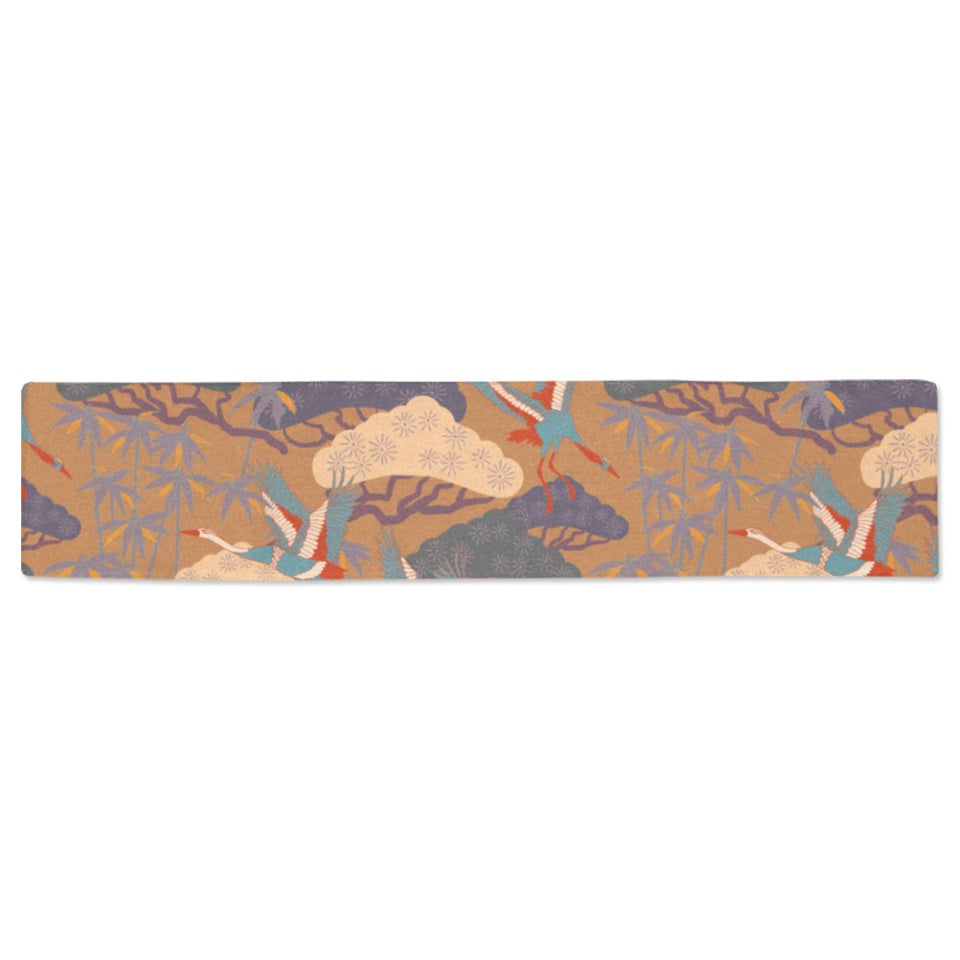Bonsai bamboo stork japanese pattern brown theme Table Runner