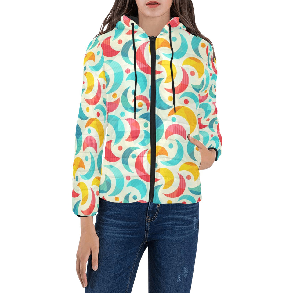 Colorful moon pattern Women's Padded Hooded Jacket