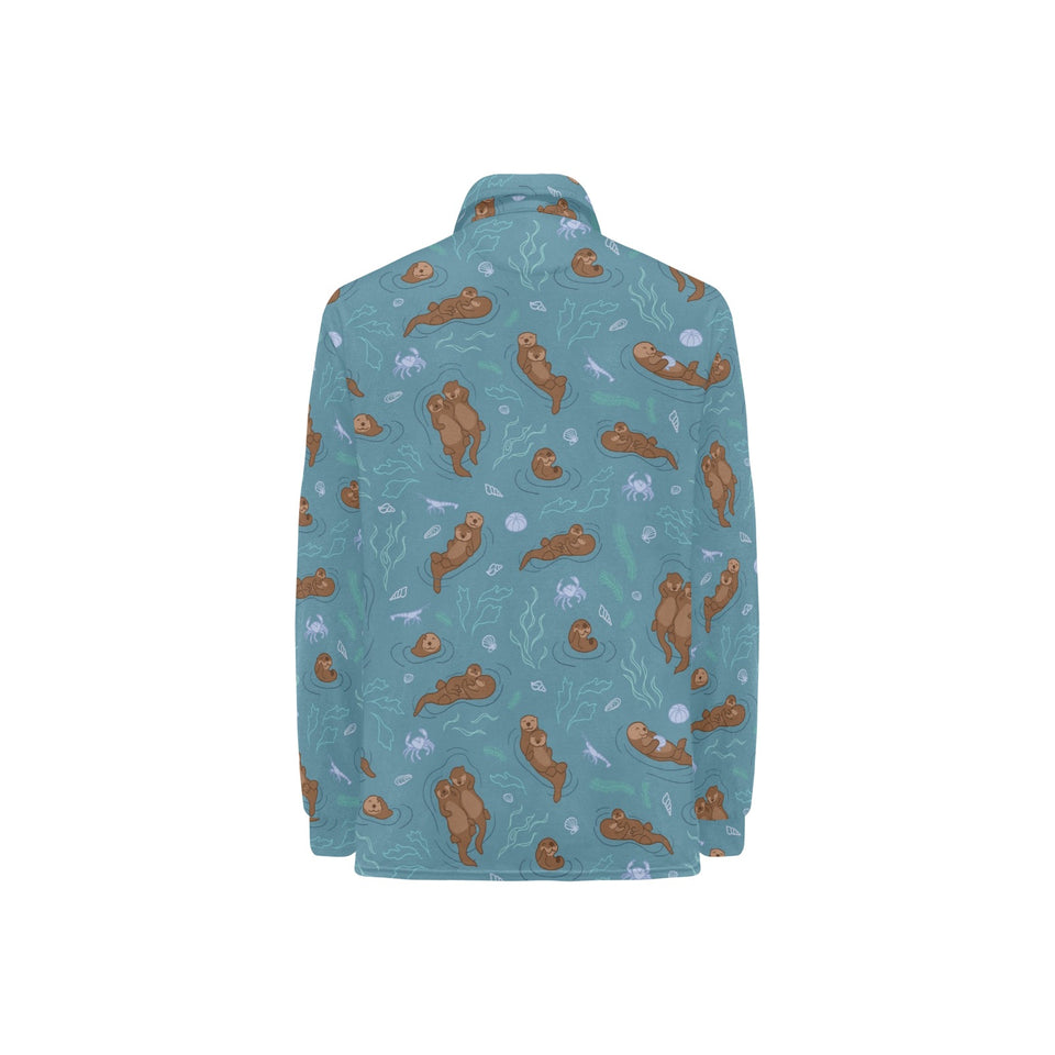 Sea otters pattern Women's Long Sleeve Polo Shirt