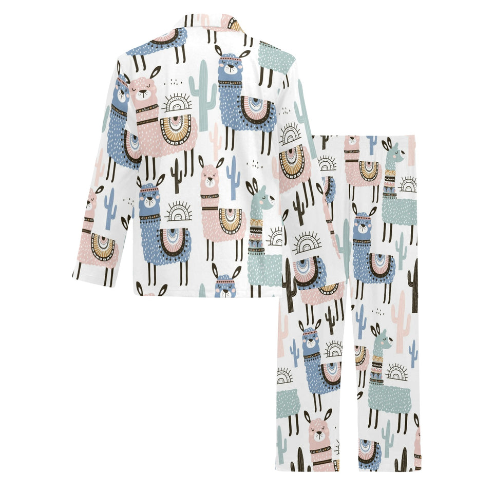 lama Alpaca cactus hand drawn pattern Men's Long Pajama Set