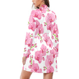 pink purple orchid pattern background Women's Long Sleeve Belted Night Robe