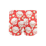 Cute Maneki neko cat red background Men's Swimming Trunks